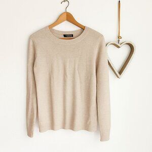 Tahari Womens Classic Fit Crew Neck Sweater LARGE Tan 2ply Cashmere